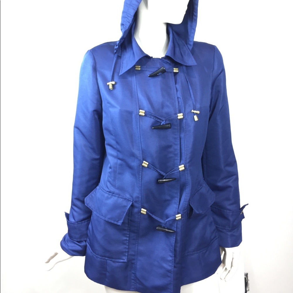 Dennis Basso Blue Hooded Jacket
